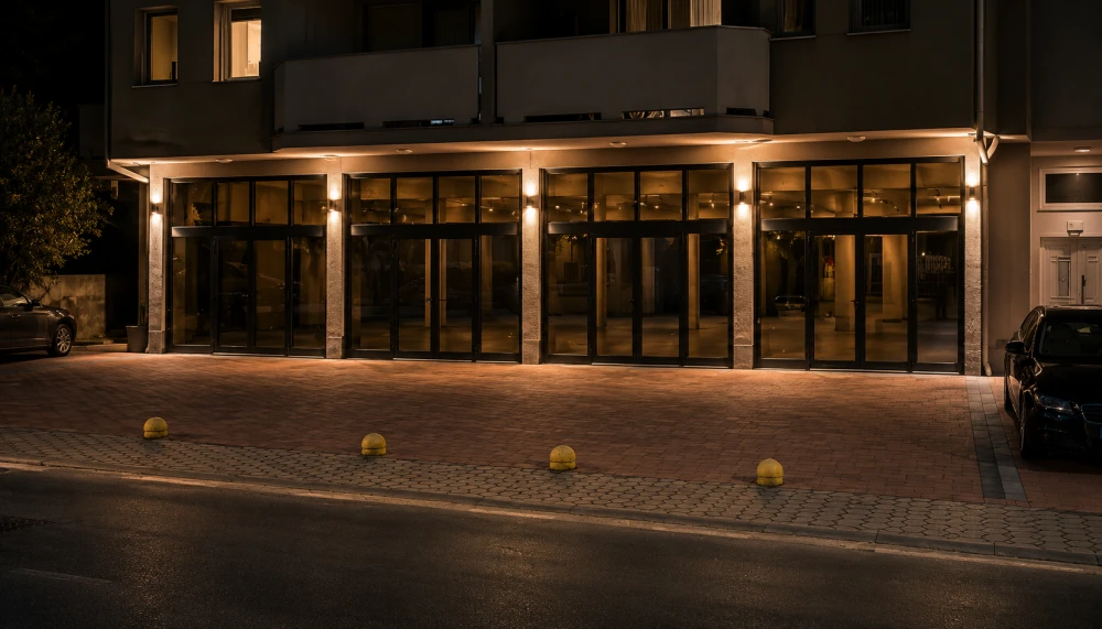Noćni pogled na osvijetljene poslovne izloge
